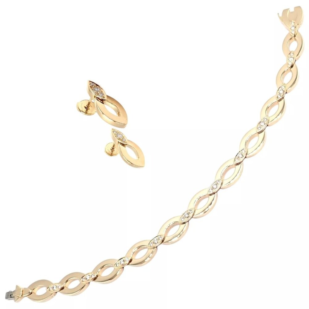 Authentic! Cartier 18K Yellow Gold Diamond Diadea Link Bracelet Earrings Set